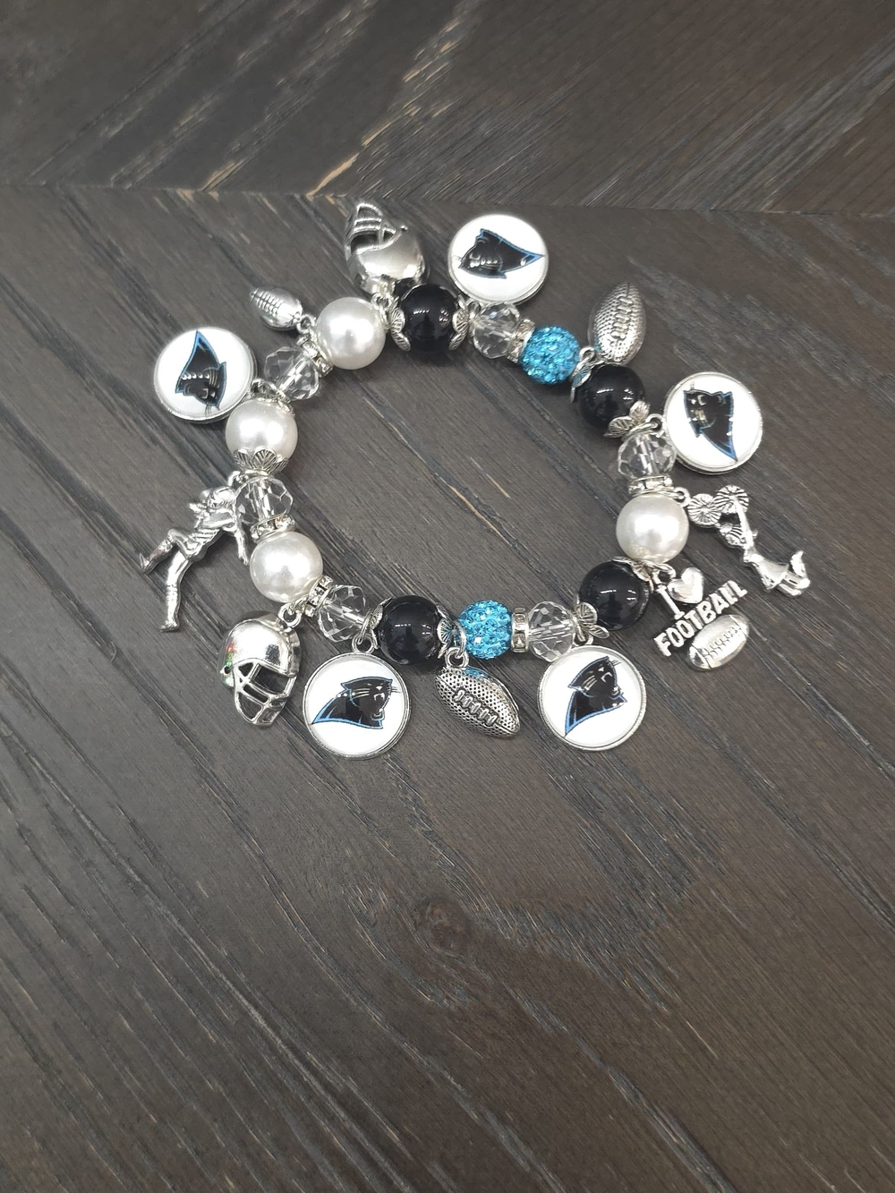 Carolina Panthers Inspired Charm Bracelet - Black, White & Blue